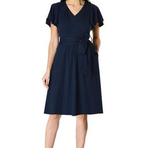 eShakti Plus Size Navy Cotton Knit Dress - New
